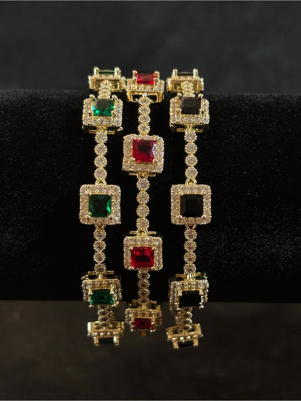 3mm Yellow Gold Princess-Cut CZ Halo Bracelets 8in. - Picture 7 of 8